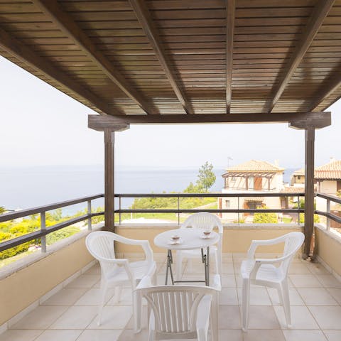 Gather on the terrace for dinner, drinks and sea views