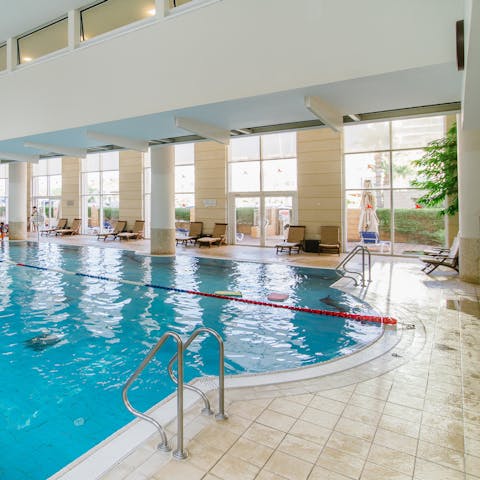 Swim some lengths of the shared indoor pool on hot and humid days