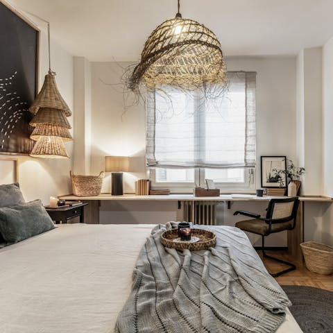 Set up and work from home at the desks in the bedroom