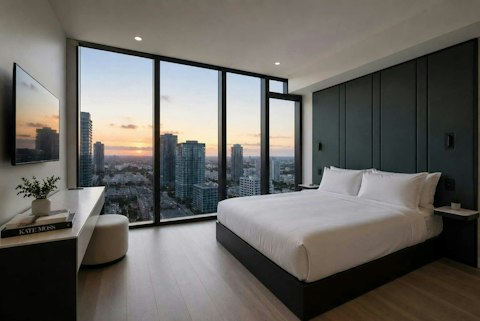 Wake up to sweeping Miami skyline views through floor-to-ceiling windows