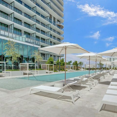 Head to the communal pool for a refreshing swim