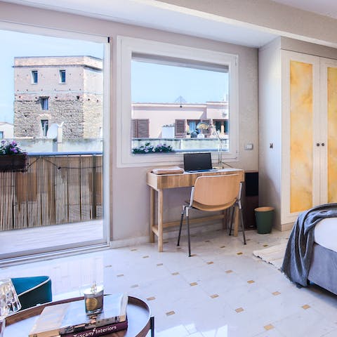 Work from home at the desk in the bedroom