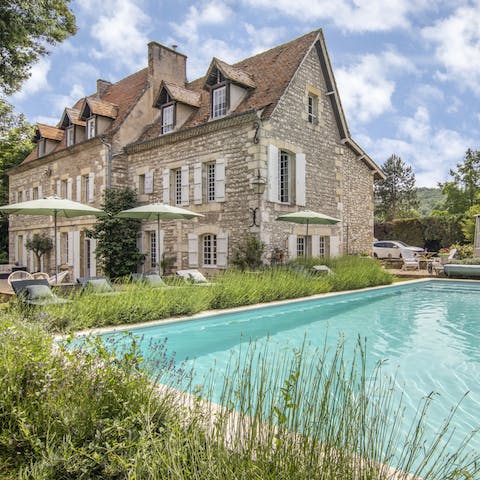 Relax by the pool, with the scent of lavender filling the air