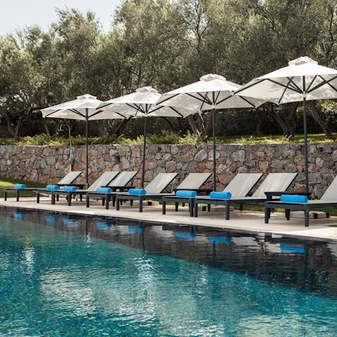 Play games in the invitingly blue swimming pool