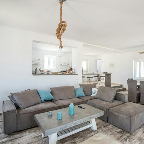 Cool off with a cold drink in the beach-inspired living area