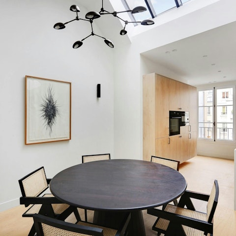 Enjoy dinner parties in the chic dining space
