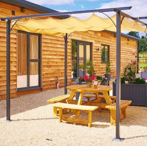 Start mornings with coffee under the pergola