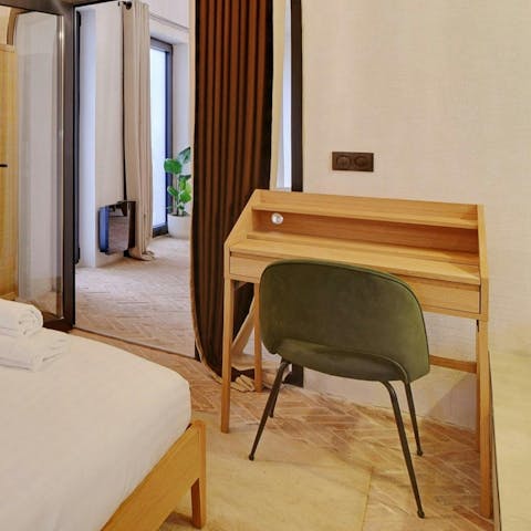 Catch up on emails at the dedicated desk