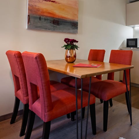 Enjoy an espresso at the dining table before heading out to explore