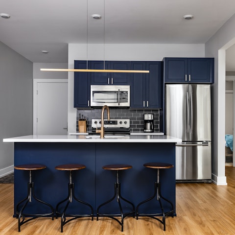 Start mornings with a hearty pancake breakfast in the beautiful blue kitchen before setting off to explore