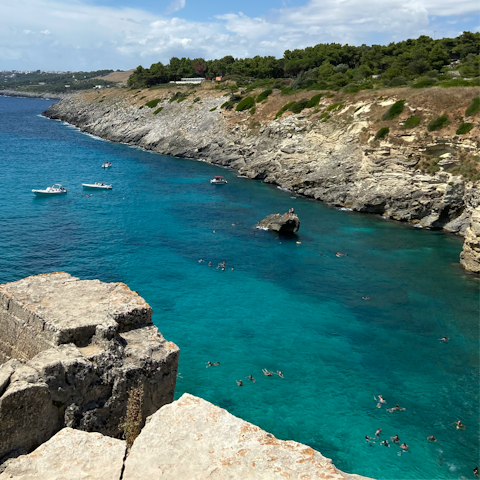 Bathe in the warm waters of Santa Cesarea Terme, just a short drive away
