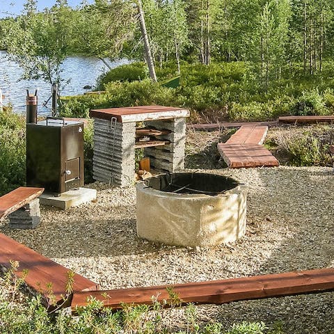 Toast your catch of the day on the fire pit and barbecue