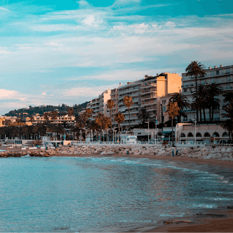 Spend the day on the sands of Plage de la Croisette, a four-minute stroll away