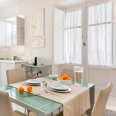 Tuck in to some Spanish tapas and wine at the dining area