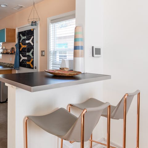 Enjoy a morning coffee at the breakfast bar before setting off to explore