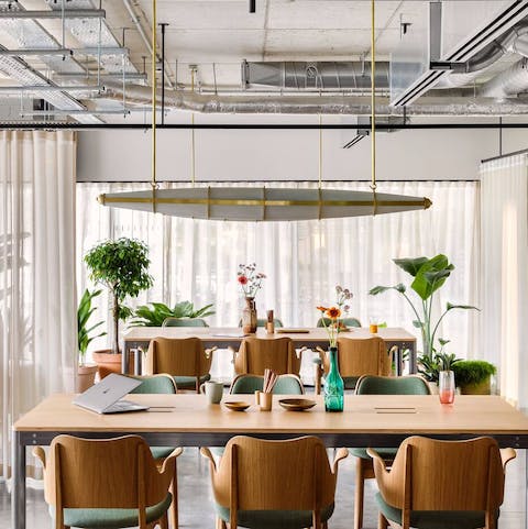 Head to the communal co-working space when it's time for business