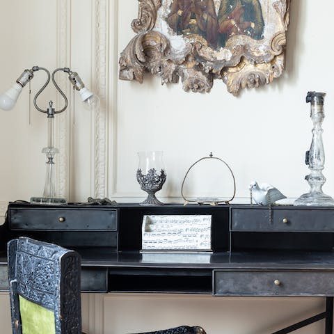 Get ready each morning at the antique vanity