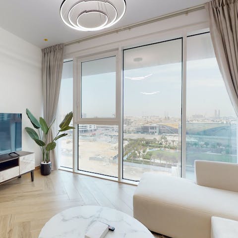 Be awash in plenty of sunlight with the home's floor-to-ceiling windows