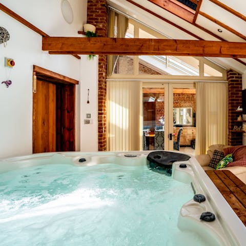 Unwind in the private indoor hot tub