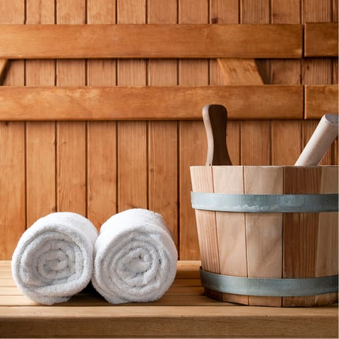 Indulge in some self-pampering in the communal sauna