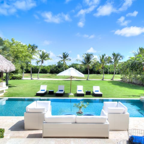 Take a dip in your sparkling pool when the heat of the day becomes too much
