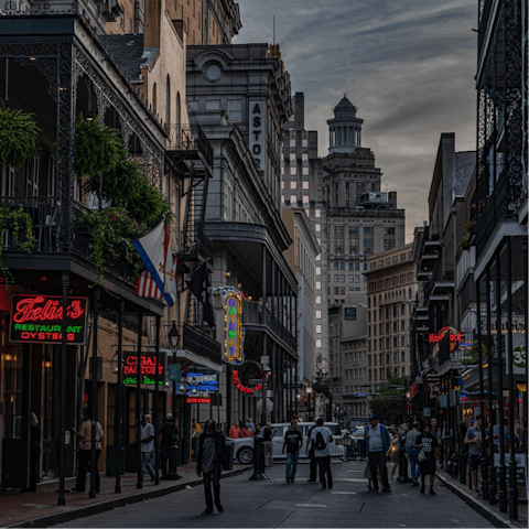 Discover New Orleans’ French Quarter, just a five-minute walk away