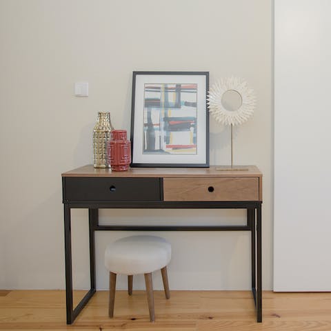 Catch up on work at the chic desk space