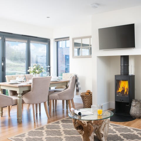 Warm up by the log fire when the Dorset weather turns colder
