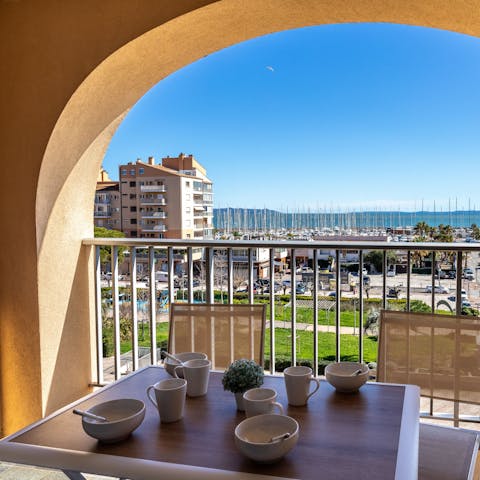 Enjoy your morning coffee with a fabulous vista of the Mediterranean
