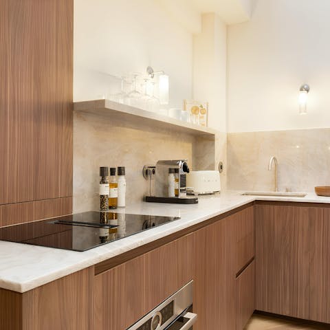 Rustle up pastries for breakfast in the sleek kitchenette