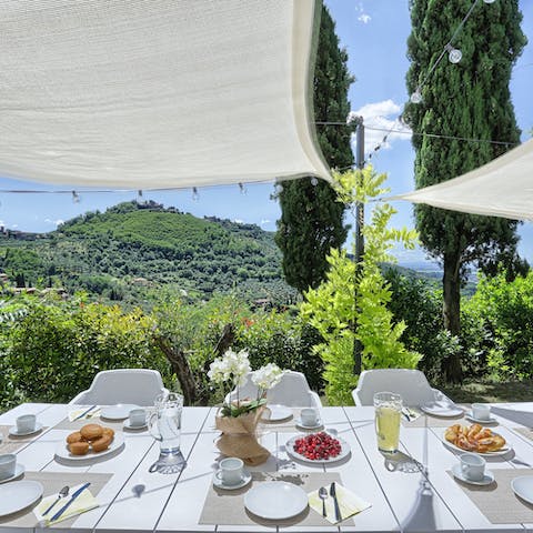 Gather for celebratory drinks and meals as the sun sets