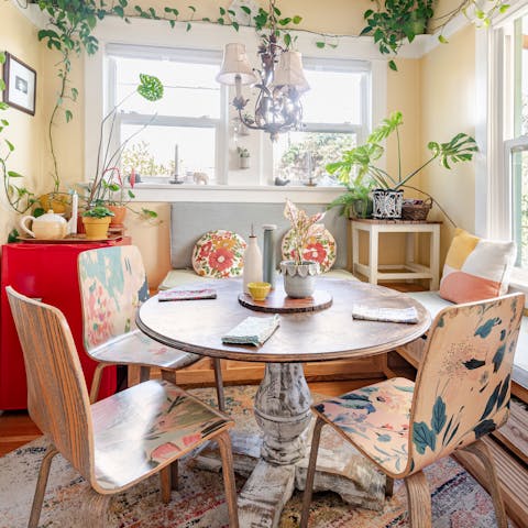 Tuck into family favourites in the characterful dining area