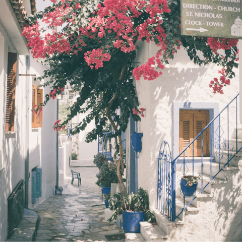 Drive ten minutes to Skiathos' town centre for meze