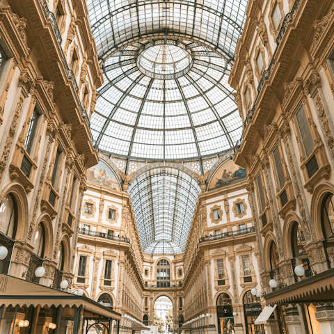 Ride the tram to Galleria Vittorio Emanuele II, twenty minutes away