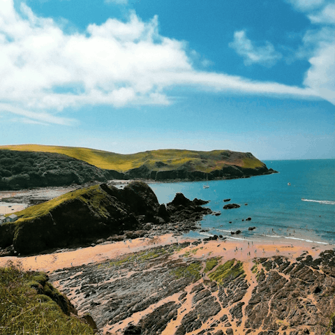 Follow the coastal path into Hope Cove, a short walk away
