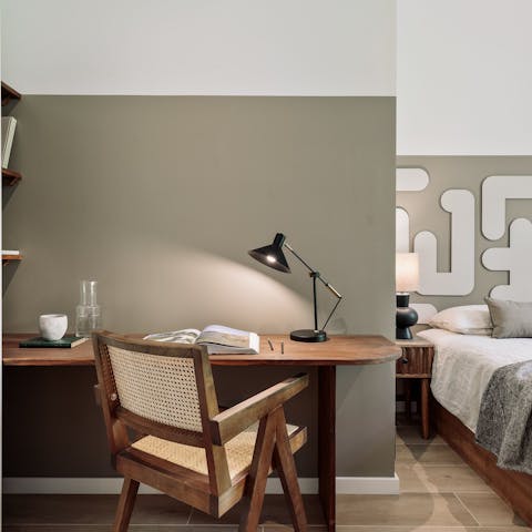 Catch up with emails at the serene bedroom desk