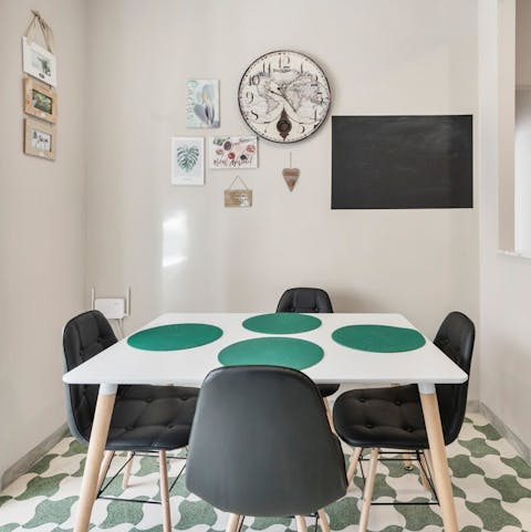 Enjoy relaxed meals in the colourful dining space