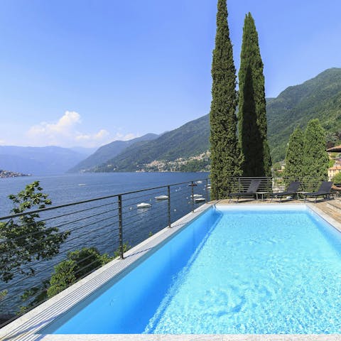 Enjoy front row views of the lake from the private pool
