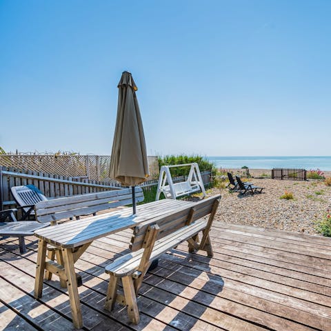 Admire the views over Pevensey Bay Beach as you tuck into an alfresco seafood lunch