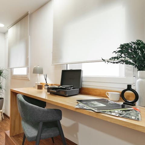 Catch up on emails at the dedicated workstation