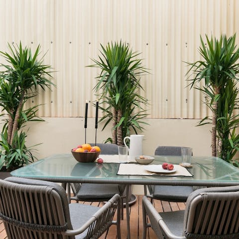 Enjoy tapas on the terrace as the sun warms your skin
