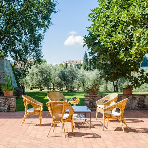 Enjoy a cup of Italian coffee and take in the views on the patio