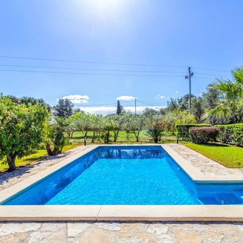 Swim in the private pool as the sun warms your skin