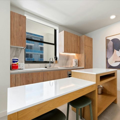 Enjoy breakfast at the counter after a workout in the on-site gym