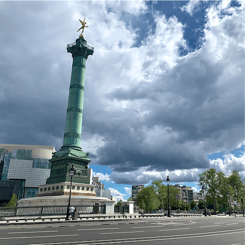 Enjoy a stroll around nearby Place de la Bastille