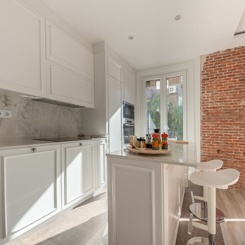 Rustle up tapas for dinner in the cosy kitchen