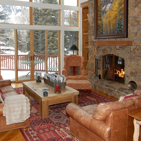 Curl up on the couch and warm up by the fire