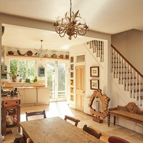 Tuck into eggs in the beautiful open-plan kitchen and dining space