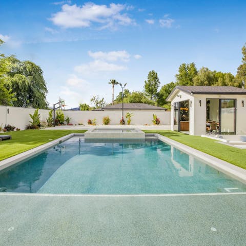 Cool off from the California sun in the private pool