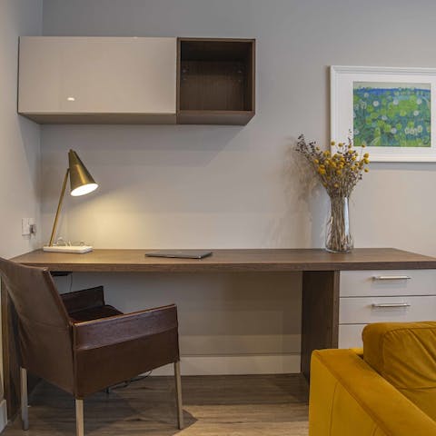 Catch up on work at the dedicated desk space